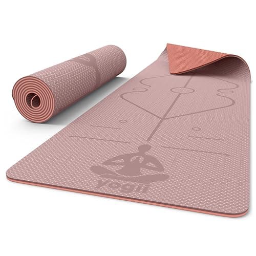 Image of Yogii Yoga Mat - Non-Slip 6mm Thick TPE & Travel-friendly Yoga Mat - Perfect for Home & Gym Exercise Fitness & Pilates - With Laser Alignment Guides (Nude/Old Rose) for Men & Women