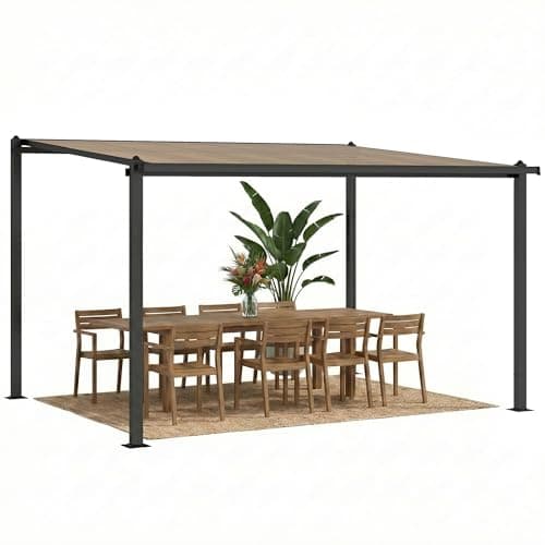 Image of Outsunny 3.6 x 3 m Lean to Garden Pergola with Waterproof Polycarbonate Roof, Aluminium Frame Hardtop Roof Awning Gazebo Pergola with Drainage Gutters, Heavy Duty Outdoor Sun Shade, Dark Grey