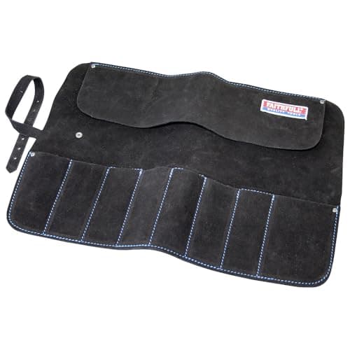 Image of Faithfull Suede Leather Chisel Roll - 8 Pocket, Water Resistant & Compact Tool Organizer - Black