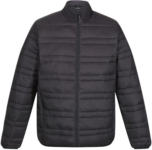 Image of LE11 Men's Packable Puffer Jacket Insulated Lightweight Puffy Coat Warm Portable Padded Water Resistant Jacket for Hiking Travelling Camping (UK, Alpha, L, Regular, Regular, Black/Black)
