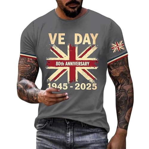 Image of BmDSGC Union Jack 2025 Workout Shirts for Men Great Britain Bunting Flags Print Short Sleeve Workwear Quick Dry Safari Camping Tops Holiday Regular Fit King Charles Coronation 2025 Gym Shirt,4XL