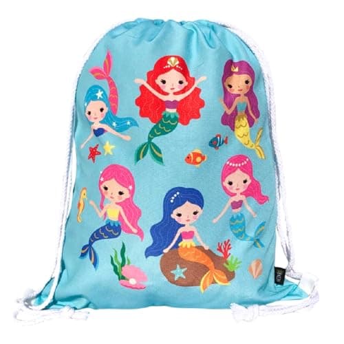Image of HECKBO kids mermaid gym drawstring bag - 40x32cm - 12.6" x 15.8" - string bag - kindergarten daycare crèche school football - children kids girl boy backpack, sports bag, fabric bag