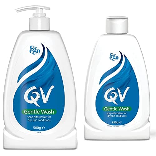 Image of QV Gentle Wash 500g, Soap-Free, Moisturising, Low Irritant, PH Balanced, Body Wash for Eczema and Dry Skin Conditions & Gentle Wash 250g, Soap-Free, Moisturising, Low Irritant