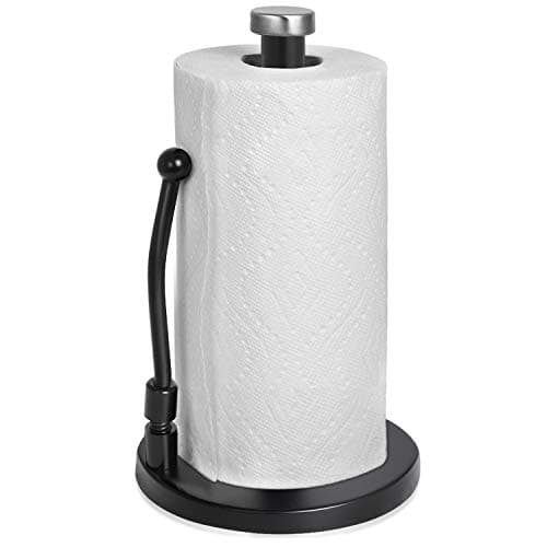 Image of HEETA Upgraded Kitchen Roll Holder with Spring Arm [Delicate& Practical] Stainless Steel Paper Towel Holder Organizer Roll Dispenser for Kitchen Countertop Home Dining Table(Black)