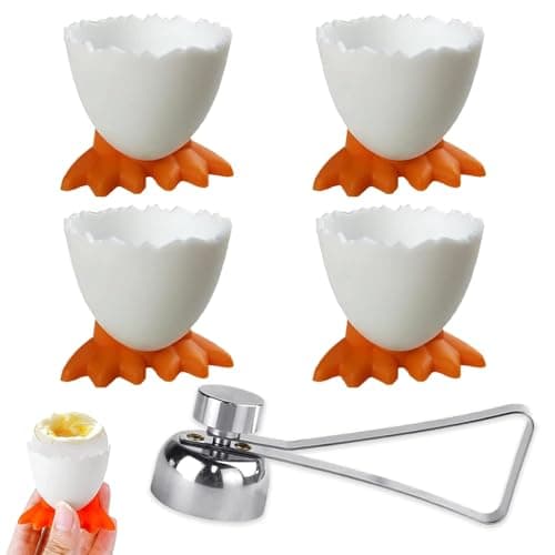 Image of 1 Pcs Egg Opener+ 4 Pcs Egg Cup Holder Boiled Egg Holder, Funny Egg Cups, Boiled Egg Cutter, Egg Topper or Soft Boiled Eggs and Raw Boiled Egg Brunch Egg Cups