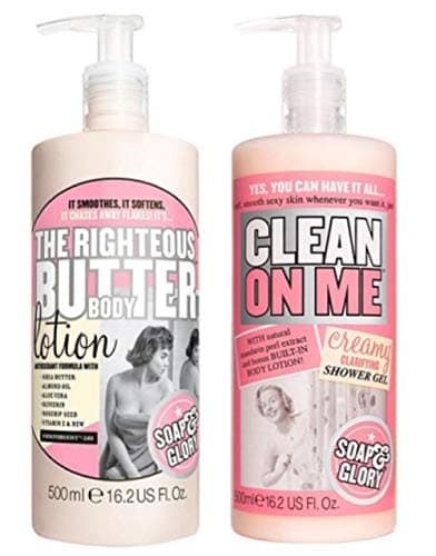 Image of Soap and Glory The Righteous Body Butter Lotion, bundled with Clean on Me, Creamy, Clarifying Shower Gel, 500 ml Hand Pumps
