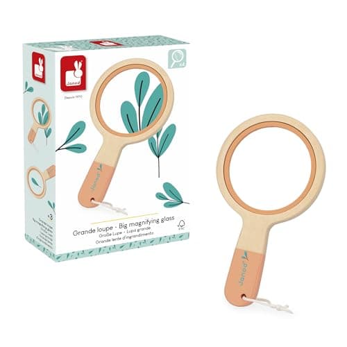 Image of Janod - Large Wooden Magnifying Glass for Children Ages 3+ - 3.5x magnification - Designed for Garden Discoveries - Wooden Toy for Garden and Other Activities - Ages 3