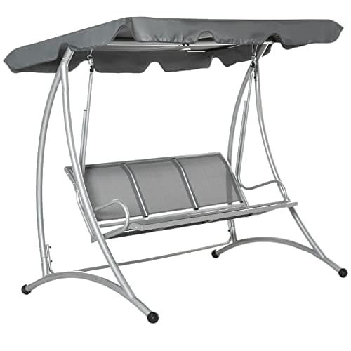 Image of Outsunny 3 Seater Garden Swing Seat Bench Steel Swing Chair with Adjustable Canopy for Outdoor Patio Porch - Grey