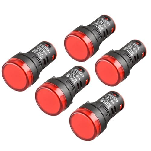 Image of Heschen 22mm LED Indicator Pilot Light, AD16-22D/S, 220VAC 20mA, Red Light Colour, 5Pack