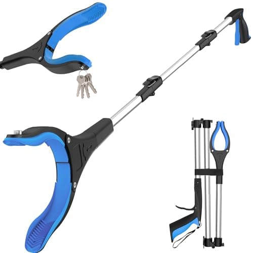 Image of Litter Picker Grabber Stick, Foldable Long Reach Grabber Tool for Elderly, Disabled, Adults and Mobility Aid, with Magnetic Tip for Rubbish Picker and Trash Pick Up, 91cm/36 Inch (BlueSilver)