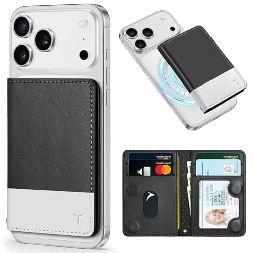 Image of TUCCH for Magsafe Wallet, 6 Card Holders [RFID Blocking], PU Leather Folio Case, Magnetic Wallet with [Clear ID Window] for iPhone 17/17e/16/15/14/13/12 Pro/Pro Max/Air/Plus Series, Black & White