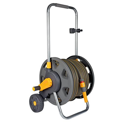 Image of HOZELOCK - Cart Plus 50m of Ultramax hose (12.5 mm): Max Capacity 60m, Rewind Handle, Sturdy Frame for general use, Supplied Assembled, Nozzle and Fittings Included, Grey