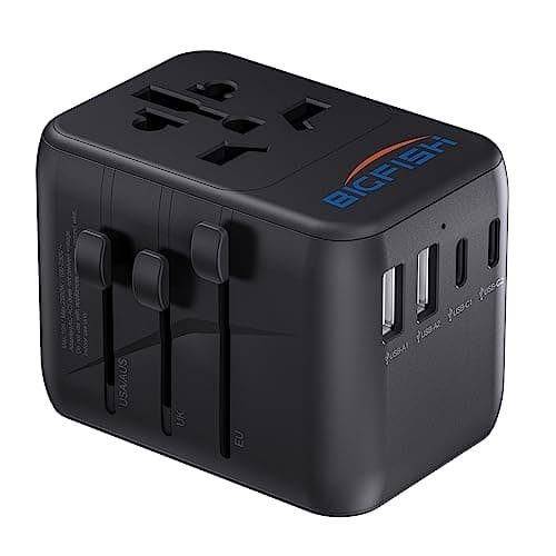 Image of Bigfish Universal Travel Adapter, Worldwide Travel Plug Adapter with 2 USB A and 2 USB C, Dual 10A Fuses All In One International Travel Adapter - EU UK US AUS Plugs