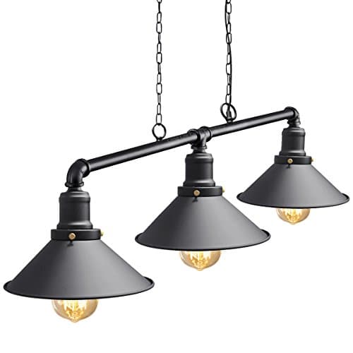 Image of Industrial Suspended Ceiling Pendant 3 Lamp Black Metal Water Pipe Vintage Light Fitting M0053