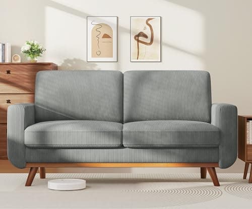 Image of Vesgantti 172cm Loveseat Sofa Dark Grey, Comfy Corduroy Couch with Spring Cushion, 2 Seater Sofa with Solid Wood, Sofa Couch with Deep Seat, Sofa for Bedroom, Loveseat for Living Room, Office Couch