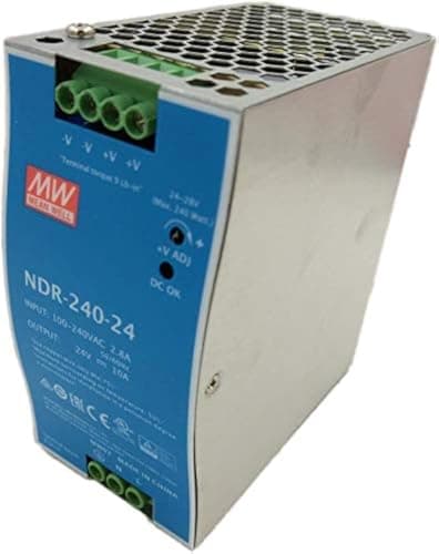 Image of MEAN WELL NDR-240-24 24V 10A Industrial DIN Rail Power Supply, 240W Single Output, Corded Electric, Rail Mount, DIN-compatible, 10.0 Amps, Meets Specification