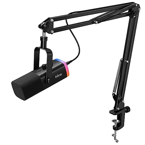 Image of FIFINE Gaming Microphone Kit, XLR/USB Microphone Set for PC/MAC/PS5/Mixer, Boom Arm Stand Dynamic Mic with Controller RGB, Mute Button, Gain Knob, for Podcast Recording, Vocal-AmpliGame AM8T