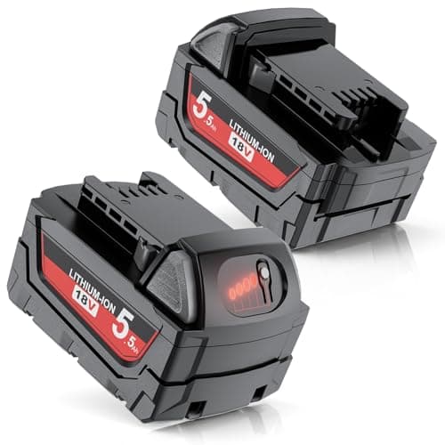 Image of 2 X 5500mAh for Milwaukee M18 Battery, Replacement for Milwaukee 18V Battery Compatible with 48-11-1810 48-11-1820 48-11-1850 48-11-1860 48-11-1840 Cordless Power Tool (with Indicator)