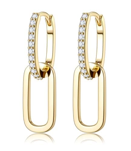 Image of Dochais Convertible Link Earrings for Women,Double Oval Hoop Earrings,Drop Dangle Earring,Statement Earring,Geometric Earring,Paperclip Link Chain Earrings (Gold Plated)