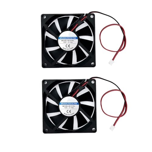 Image of JZK 2pcs 80x80x15 mm 2pin DC 12V mini silent cooling fan with wires, 8015 small cooling fan 80mm, 8cm 12V brushless DC fan, 3D printer fan with cable and connector