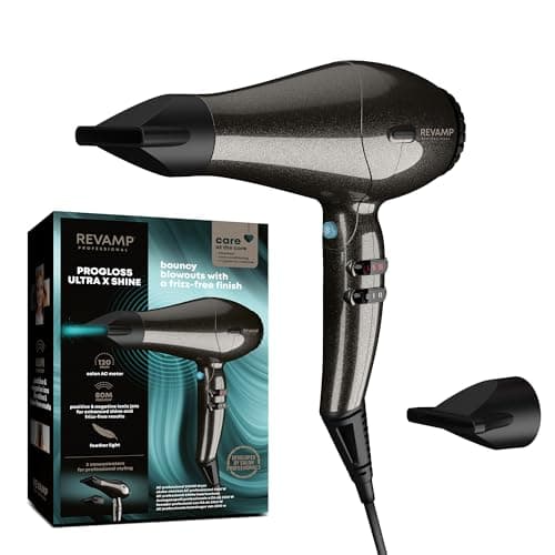 Image of REVAMP Progloss 3950 High Torque AC Professional Hair Dryer - Powerful Airflow (110 M3 PH) for Faster Drying, Reduced Frizz, and Smoother Hairstyles with a Glossy Finish, Black