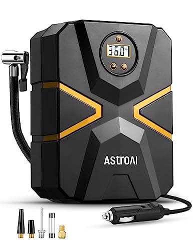 Image of AstroAI Tyre Inflator Air Compressor 12V DC, Car Accessories Digital Tyre Pump 150 PSI, Preset Tyre Pressure & Auto Shutoff, Electric tyre Pumps for Cars Motorcycles Bikes (Black&Yellow)