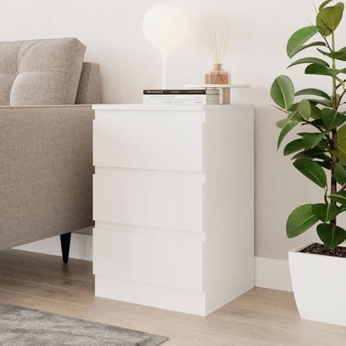 Image of URBNLIVING 62cm Height 3 Drawers - Bedroom Storage Cabinet with Smooth Metal Runner - Modern Chest of Drawers Dresser Bedside Table for Bedroom Living Room Office Hallway (White Set)