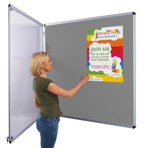 Image of Tamperproof Lockable Felt Grey Noticeboard | 1200 x 1200 mm | Indoor Pinboard with Double Locks and Keys | Ideal for Office, School & Healthcare Displays