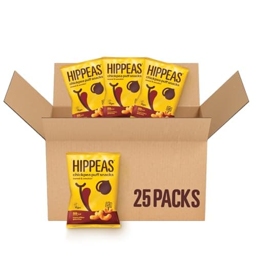 Image of HIPPEAS Smoky Paprika Chickpea Puff Vegan Multipack Crisps | 25 x 15g Packets | Plant-Based, Source of Protein | Free from Gluten & Artificial Flavours | Light & Crunchy - 59 calories per serving