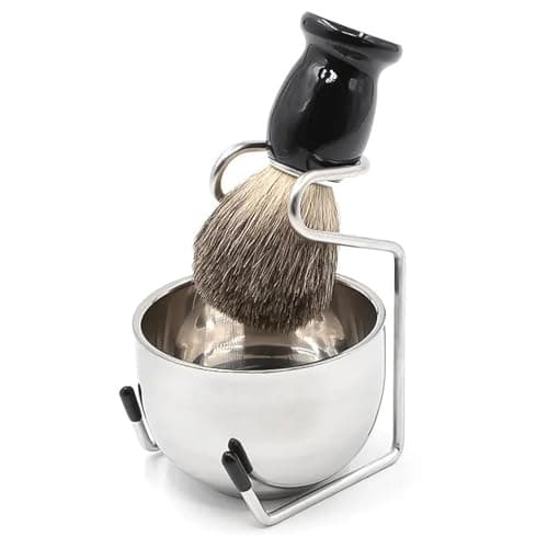 Image of Shaving Set for Men contains Shaving Brush, Shaving Stand & Shaving Bowl for Salon, Barber, Home and Travelling- Shaving Kit Gift for Him, Husband, Boyfriend, Father (Black)
