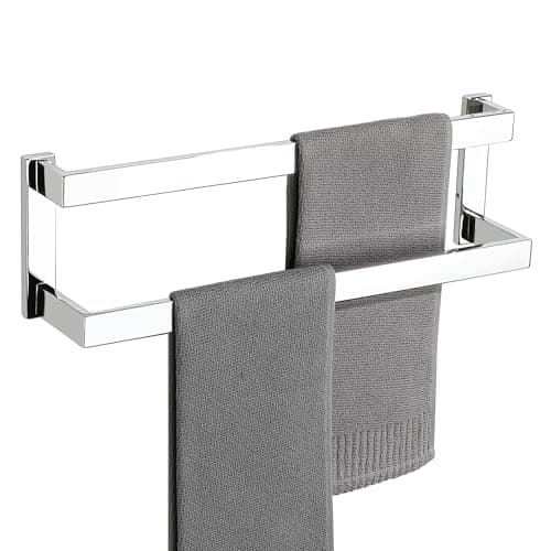 Image of SAYAYO Chrome Towel Rail Wall Mounted 50CM Double Bath Towel Holder for Bathroom Kitchen, 2-Tier Towels Rack SUS304 Stainless Steel