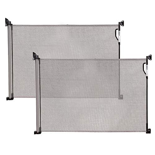 Image of Dreambaby Retractable Baby Safety Gate - Extra Wide & Tall Mesh Gate - Fits up to 140cm Wide & 93cm Tall - with 2 Sets of Mounting Brackets (included) (Grey x2)