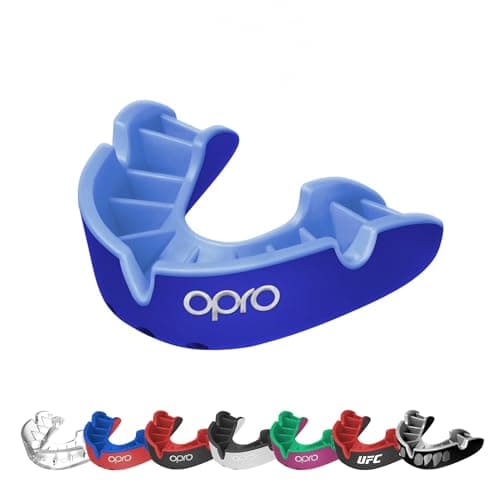 Image of OPRO Silver Level Mouthguard Essential Fit – Gum Shield Adult and Kids – OPRO Mouth Guard Boxing and MMA, Easy Self-Fit Gum Shield Rugby – Superior Protection with Dental Warranty (Dark Blue/Blue)