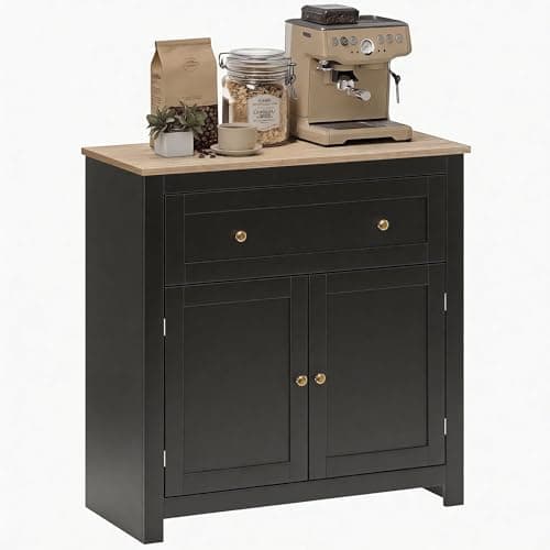 Image of HOMCOM Sideboard Storage Cabinet, Modern Kitchen Cupboard with Adjustable Shelf, Drawer and Double Doors, Sideboard for Living Room, Dining Room, Hallway, Black