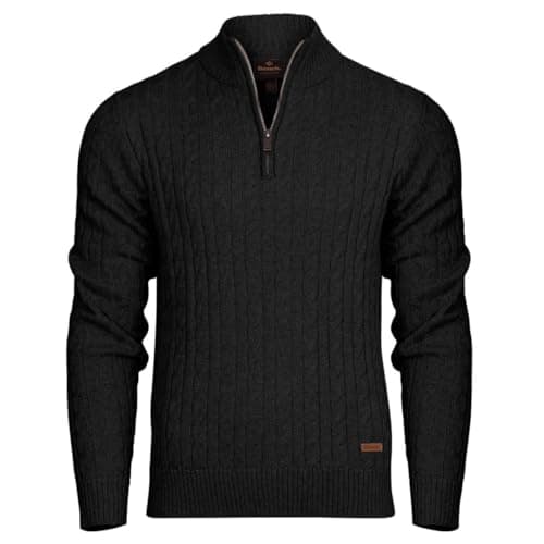 Image of Bench Mens Designer 1/4 Zip Cable Knit Jumper Quarter Zip Pullover Cotton Blend Warm Winter Sweater. Quality Knitted Knitwear Black XXL
