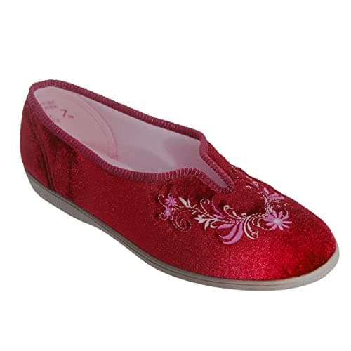 Image of DOLLEY V Throat Embroidered Slipper - Wine - Wine - size UK Ladies Size 3