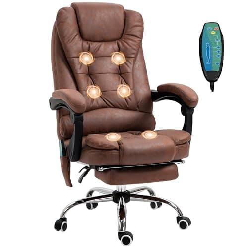 Image of Vinsetto Ergonomic Massage Office Chair with 6-Point Vibrating & Heated Lumbar Support, Executive High Back Computer Desk Chair with Footrest, 135° Reclining, Breathable Microfiber Fabric, Brown