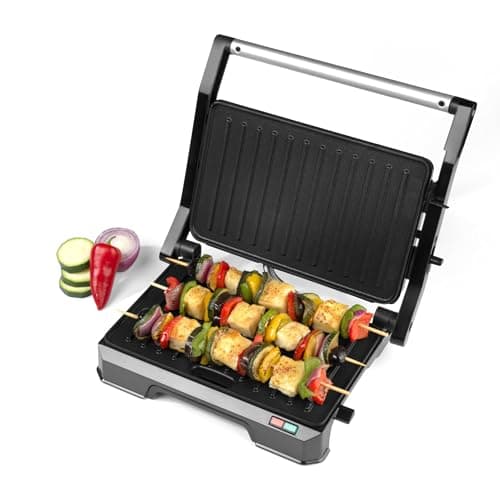 Image of Progress 2 in 1 Health Grill - Panini Press, Electric Grill with Non-Stick Plates, Opens out to 180° for Dual Cooking, No Oil Needed, Removable Drip Tray, Easy to Clean, Cool-Touch Handle, 850W