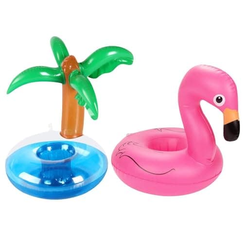 Image of PLLDVEFD 1 Piece Coconut Tree Inflatable Coaster And 1 Piece Flamingo Inflatable Coaster, Water Floating Coaster, Pool Party Supplies, Creative Coaster.