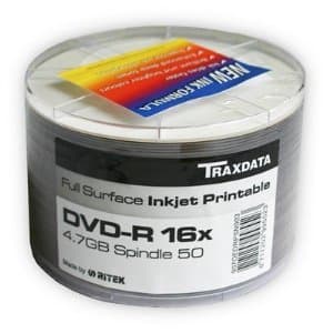Image of Ritek DVD-R Full Surface Inkjet Printable (16x) 4.7GB 100x dvd's (2 x 50pk Spindles)