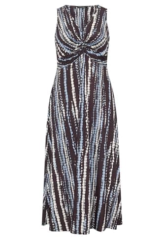 Image of EVANS Curve Abstract Print Knot Front Maxi Dress - Women's - Plus Size Curve Brown