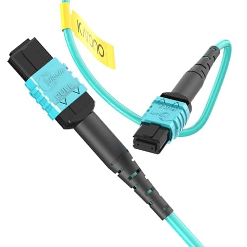 Image of Karono10ft (3M) OM3 Multi Mode MPO to MPO Fiber Cable, 12 Fibers, Type B (Key Up to Key Up), for 40GB QSFPTransceivers MTP Compatible Application, Aqua