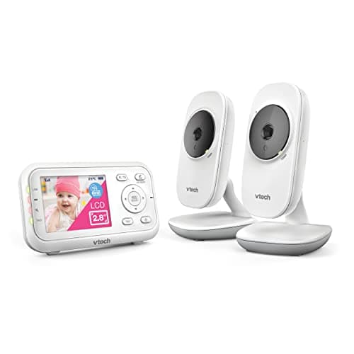 Image of VTech VM3250-2 Video Baby Monitor with 2 Cameras 300m Long Range with 2.8" LCD, Up to 19-hr Video Streaming, Night Vision, Secured Transmission Temperature Sensor Soothing Sounds 2X Zoom White