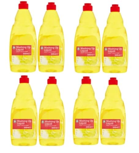 Image of ES Lemon Concentrated Washing Up Liquid 500ml (Pack of 8) | Powerful Grease-Cutting Dishwashing Liquid | Fresh Lemon Scent | Long-Lasting Formula