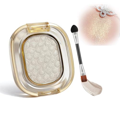 Image of Single Pressed Powder Eyeshadow with Glimmering Opalescent Sheen - Highlighter Compact for Brow Bone and Inner Corner, Versatile Champagne Beige Sparkly Eyeshadow for Daylight Sparkling