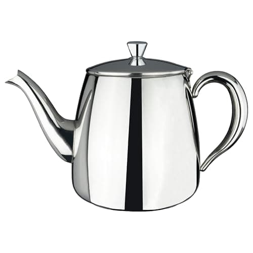 Image of Café Olé PT-070 Premium Tea Pot, 18/10 Stainless Steel, Mirror Polished, 70oz, Stay Cool Hollow Handles, Perfect Pour Spout, Silver