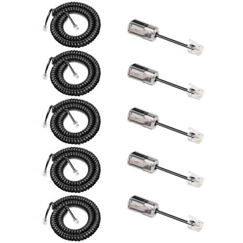 Image of Uvital Telephone Handset Cord Detangler, 5 Pack Telephone Handset Cord 10Ft Uncoiled(1.2 Ft Coiled) and 5 Pack Phone Detangler for Desk Phone-360 Degree Rotating Swivel Anti-Tangle Untangler (Black)