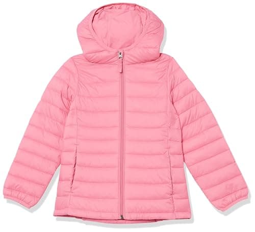 Image of Amazon Essentials Girls' Lightweight Water-Resistant Packable Hooded Puffer Jacket, Bright Pink, 9 Years