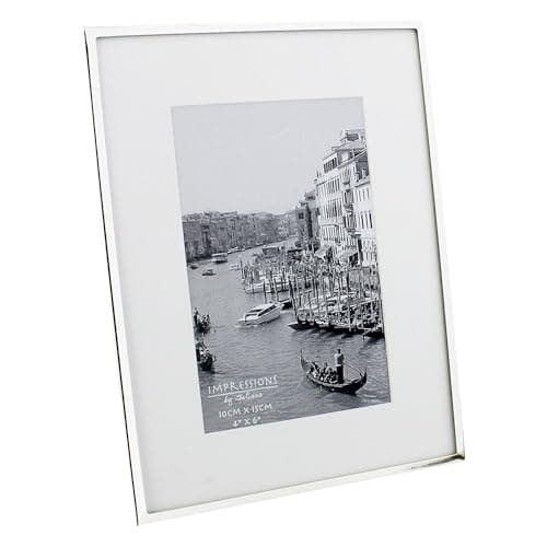 Image of Impressions narrow silver plated 8" x 10" photo frame with white mount boarder