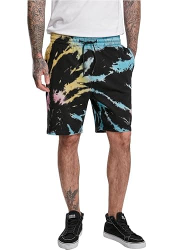 Image of Urban Classics Men's Sweat Shorts Tie Dye Batik Shorts Shorts Not Applicable, Black, M